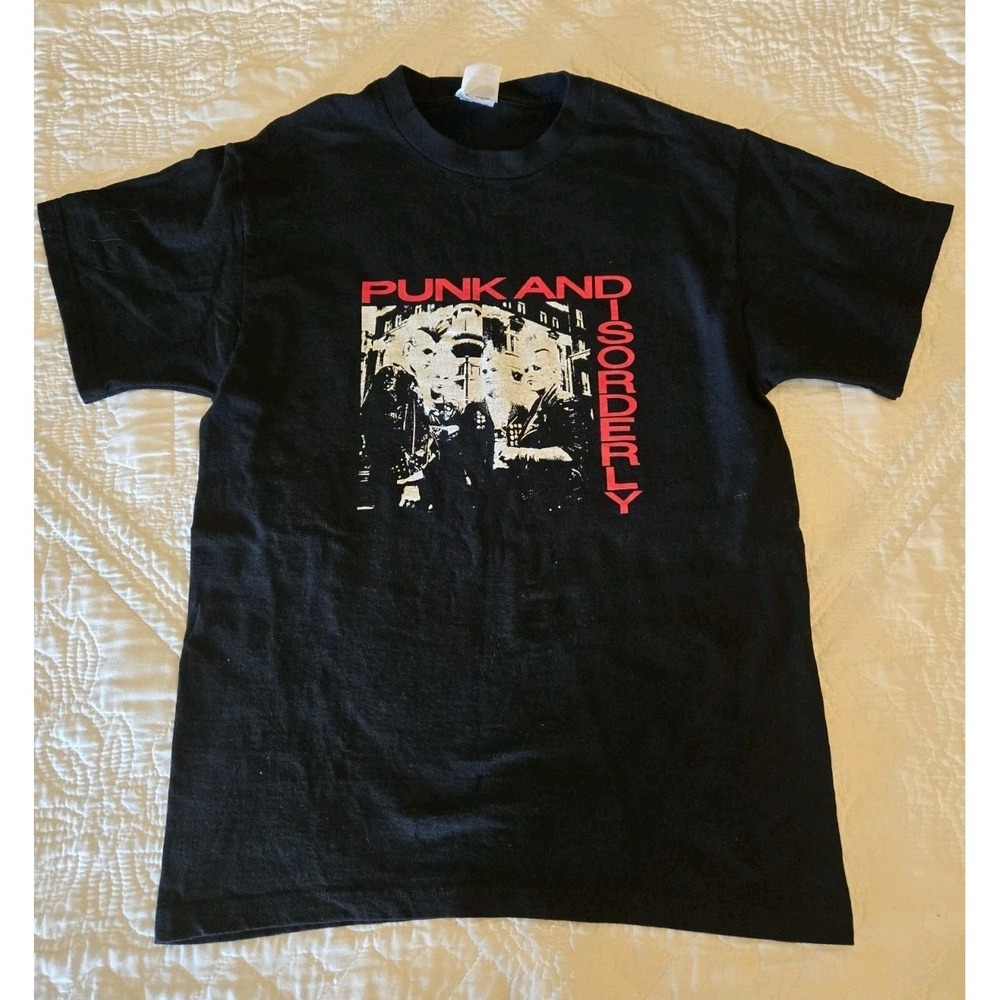 Punk and Disorderly Black T Shirt Tee Red Print Graphic Size Medium M Cotton